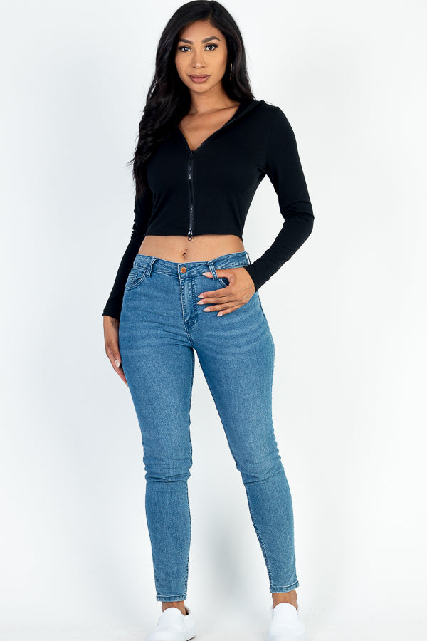 French Terry Crop Zip Up Hoodie