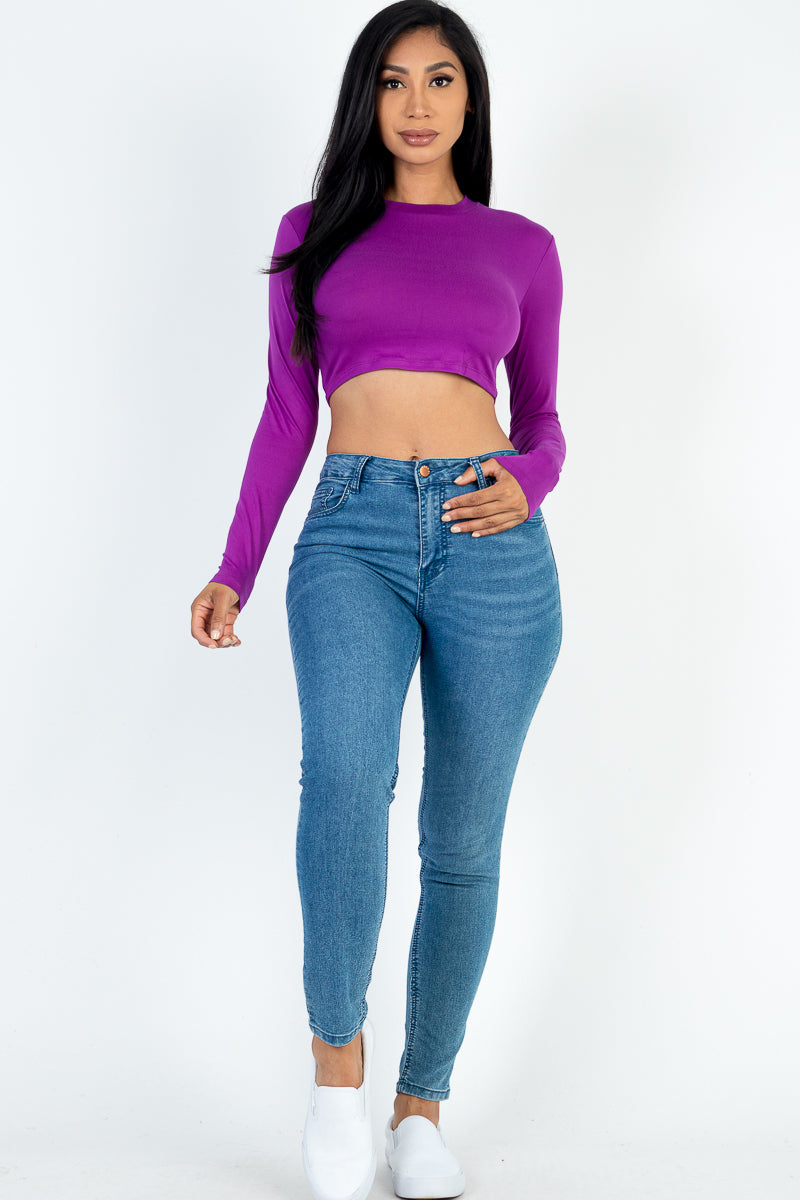 Crew Neck Long Sleeve Cropped Top