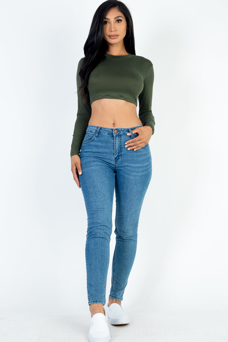 Crew Neck Long Sleeve Cropped Top