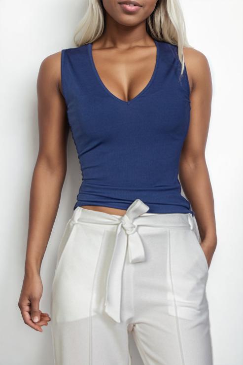 Ribbed V-Neck Sleeveless Top (CAPELLA)