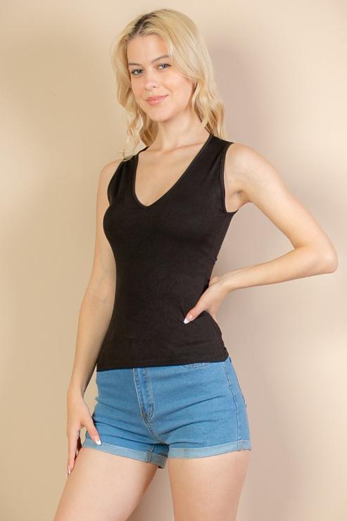 Ribbed V-Neck Sleeveless Top (CAPELLA)