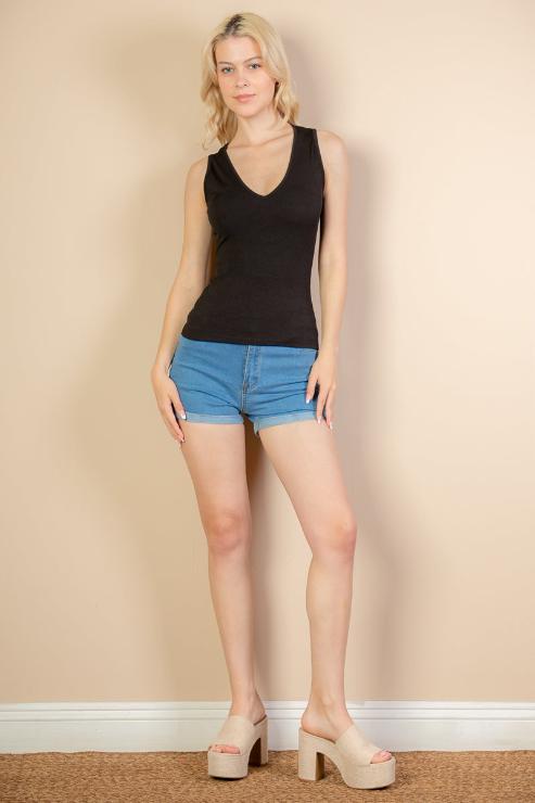 Ribbed V-Neck Sleeveless Top (CAPELLA)