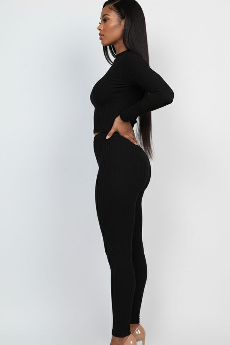 Ribbed Mock Neck Long Sleeve Top & Leggings Set (capella)