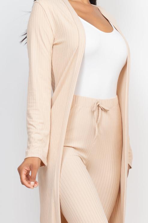 Ribbed Long Cardigan & Leggings Set
