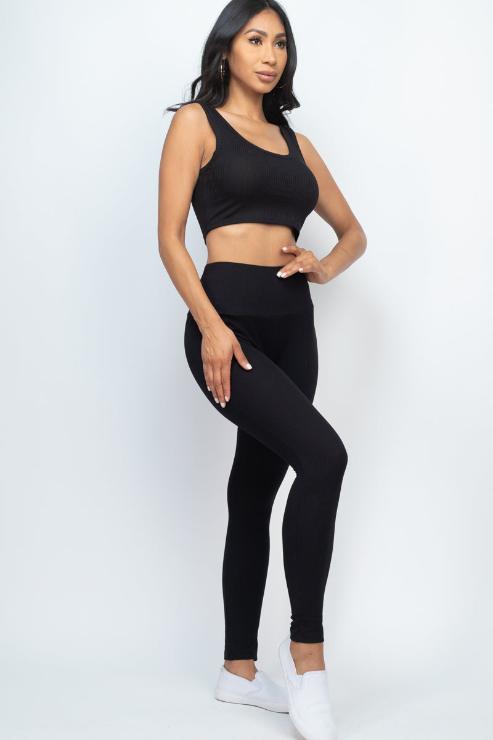Ribbed Crop Top & Leggings Set
