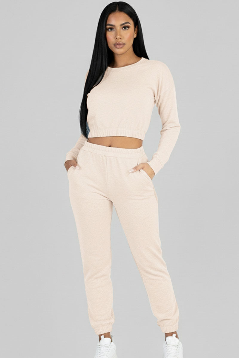 French Terry Elastic Waist Pullover & Joggers Set