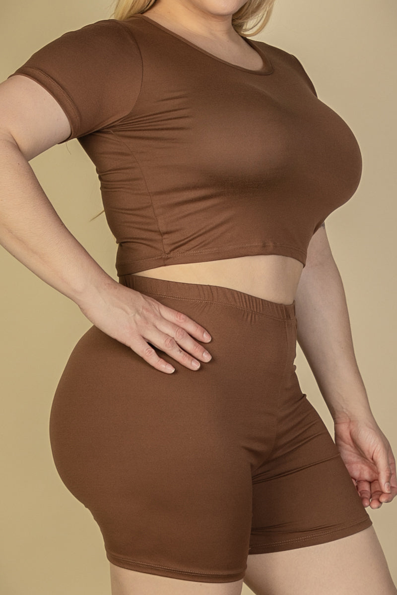 Plus Size Short Sleeve Crop Top & Shorts Set (CAPELLA)