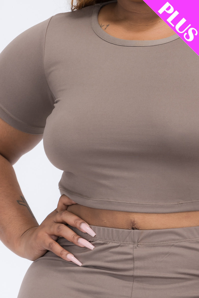 Plus Size Short Sleeve Crop Top & Shorts Set (CAPELLA)