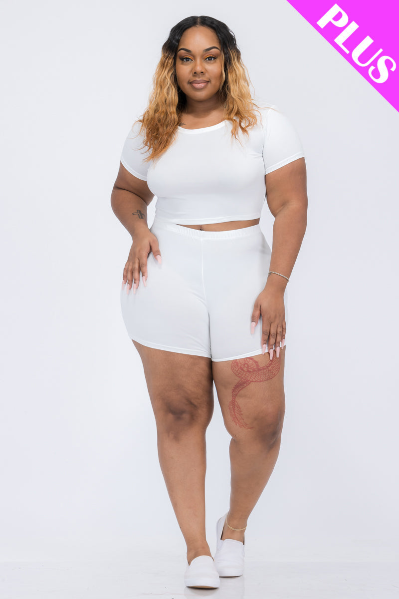Plus Size Short Sleeve Crop Top & Shorts Set (CAPELLA)