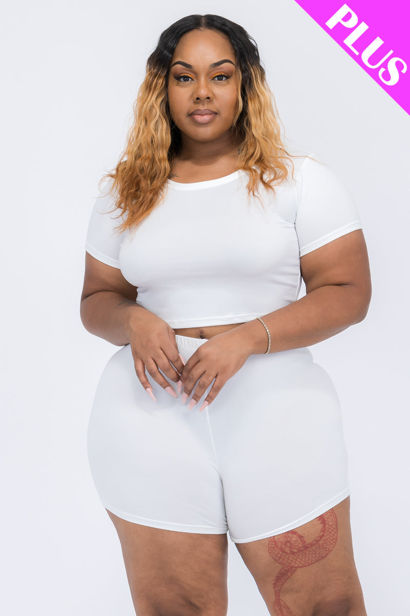 Plus Size Short Sleeve Crop Top & Shorts Set (CAPELLA)