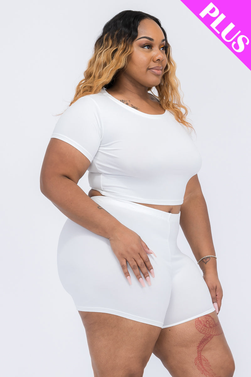 Plus Size Short Sleeve Crop Top & Shorts Set (CAPELLA)