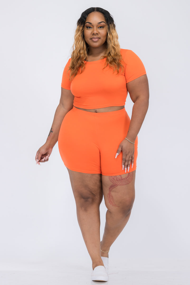 Plus Size Short Sleeve Crop Top & Shorts Set (CAPELLA)