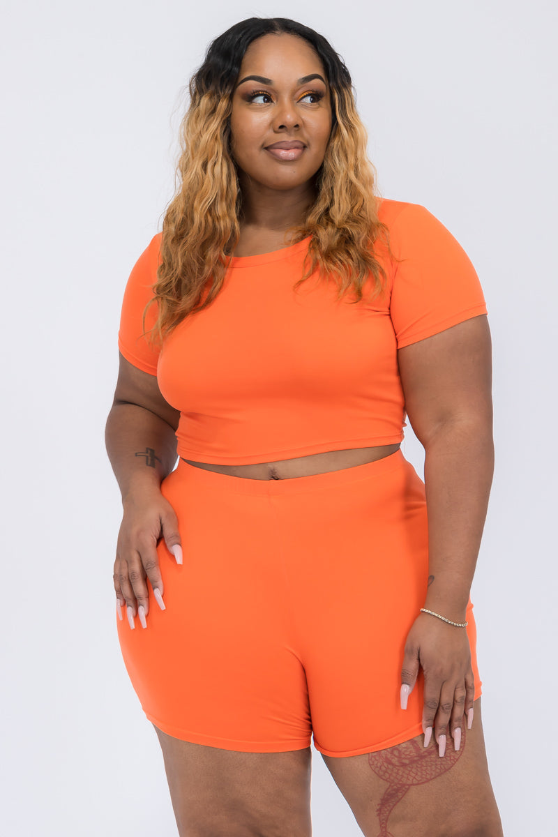 Plus Size Short Sleeve Crop Top & Shorts Set (CAPELLA)