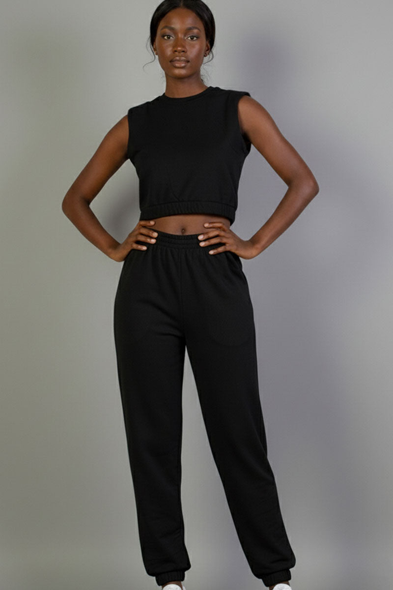 French Terry Elastic Waist Tank Top & Joggers Set