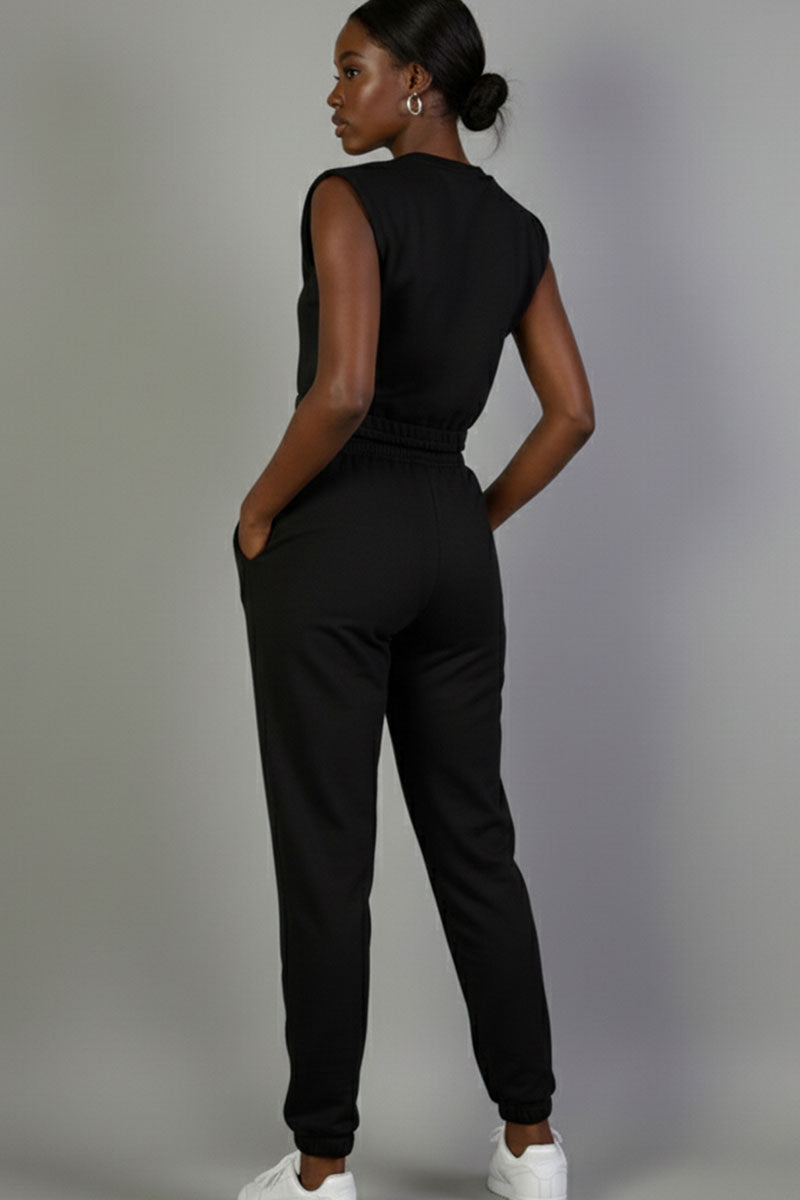 French Terry Elastic Waist Tank Top & Joggers Set