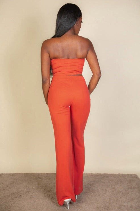 Strapless Corset Top & Flare Pants Set