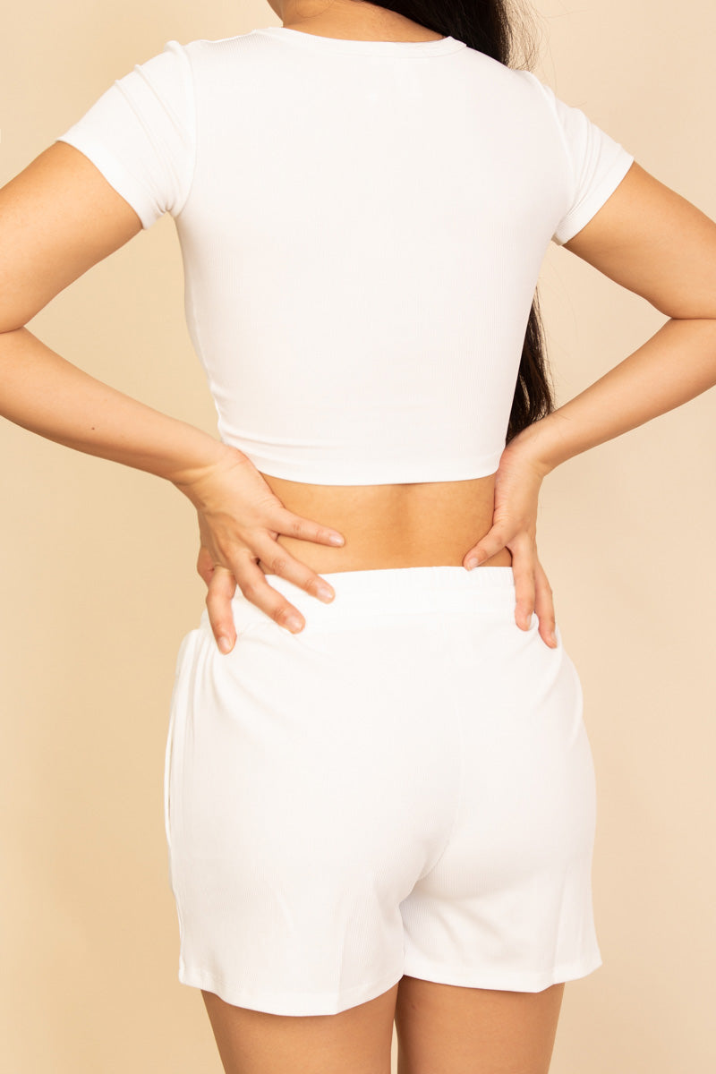 Ribbed Knit Drawstring Lounge Shorts Set