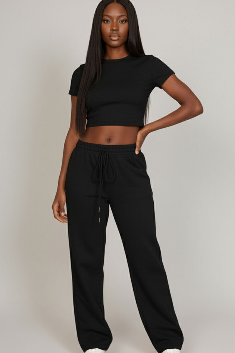 2-Piece Crop Tee & Wide Leg Lounge Pants Set