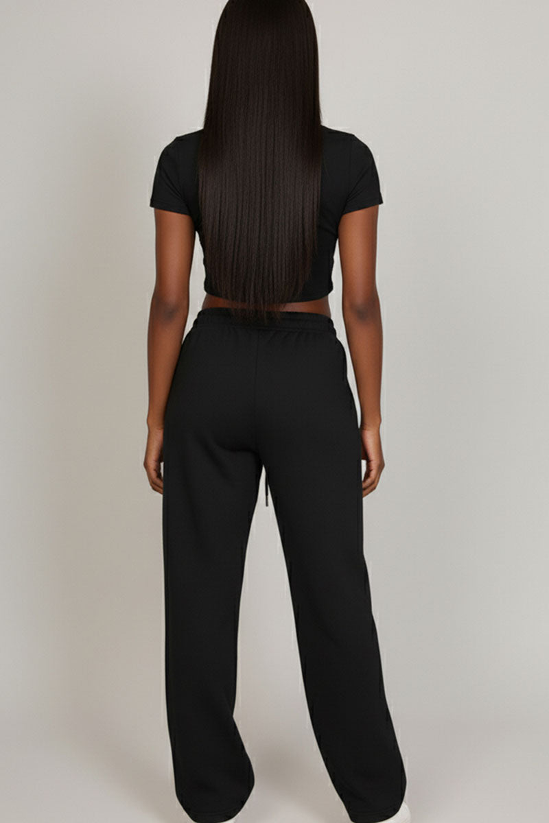 2-Piece Crop Tee & Wide Leg Lounge Pants Set