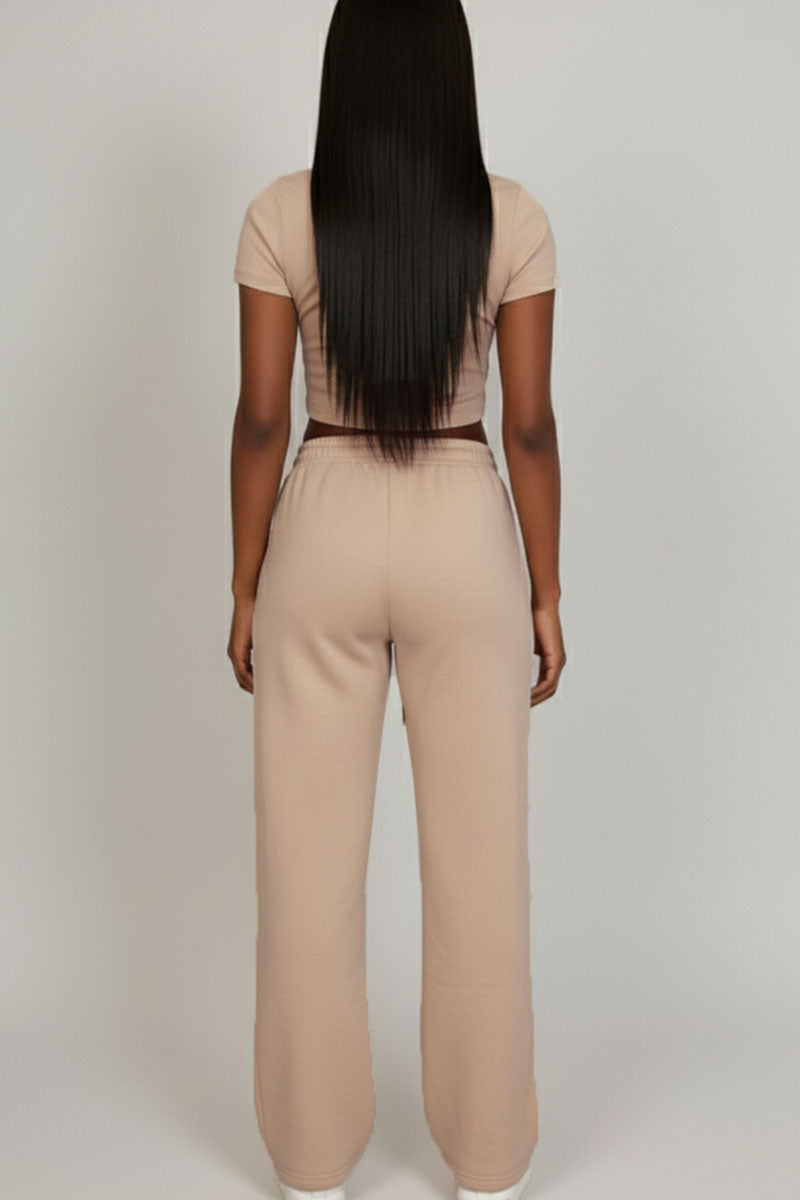 2-Piece Crop Tee & Wide Leg Lounge Pants Set