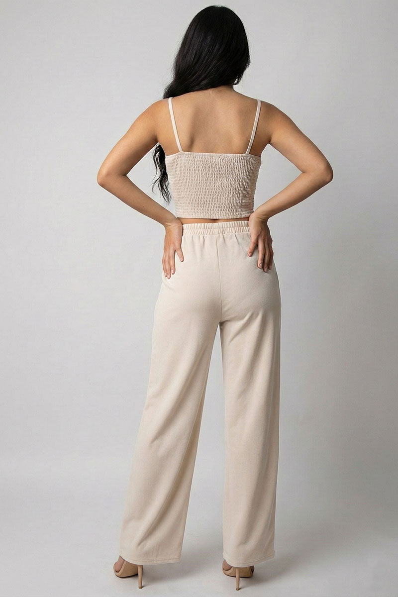 Spaghetti Strap Bralette Top & Wide Leg Pants Set