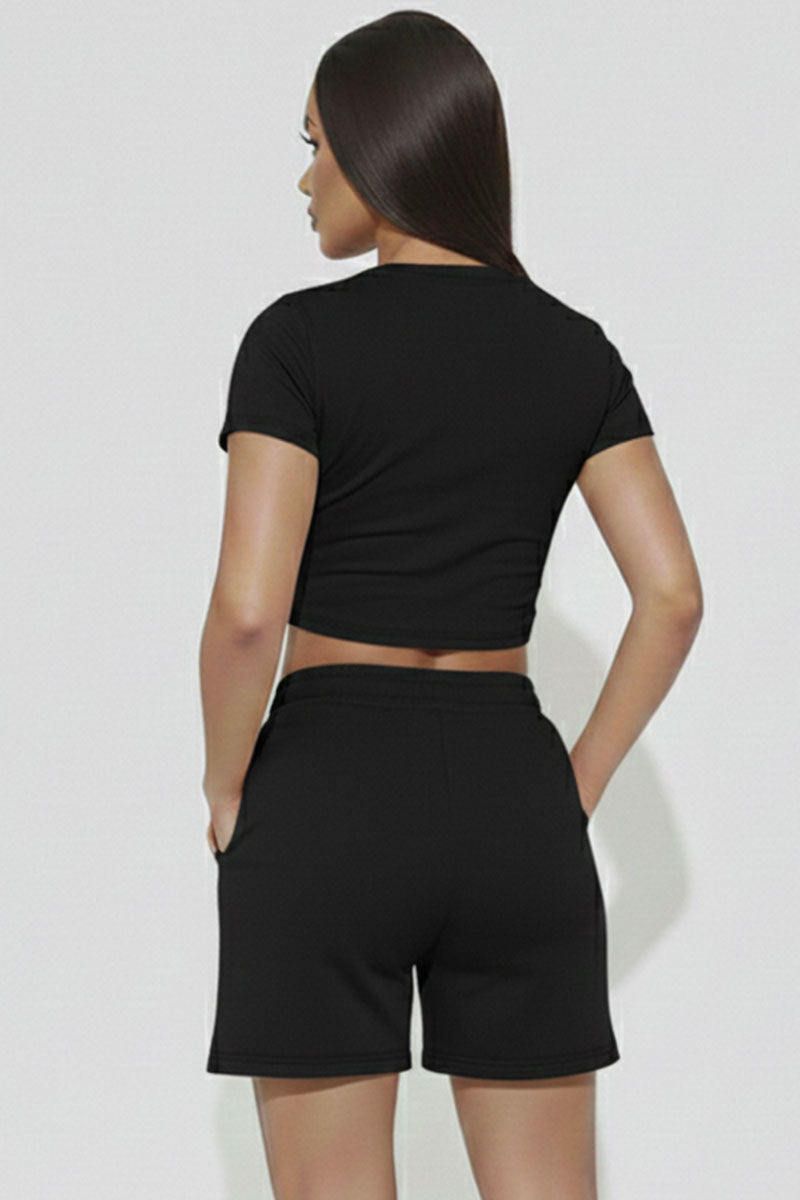 Fitted Crop Tee & Adjustable Drawstring Shorts Set