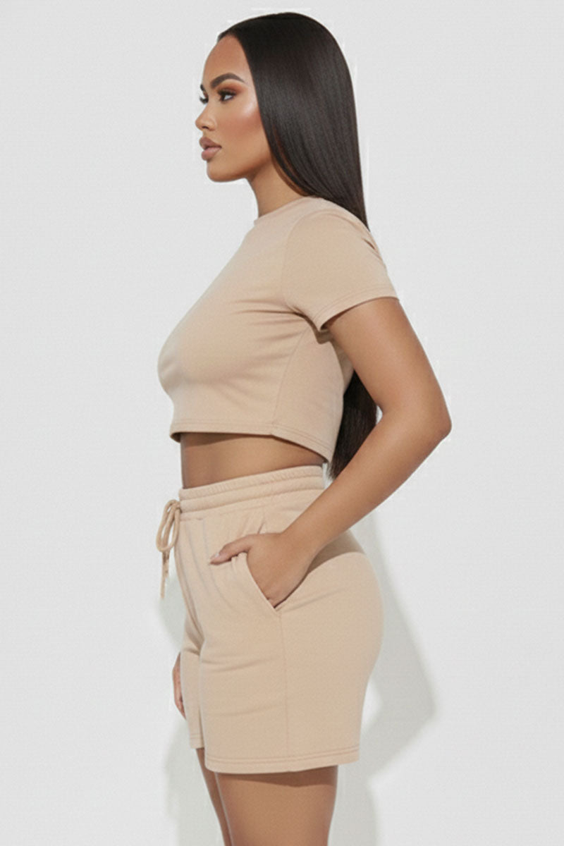 Fitted Crop Tee & Adjustable Drawstring Shorts Set