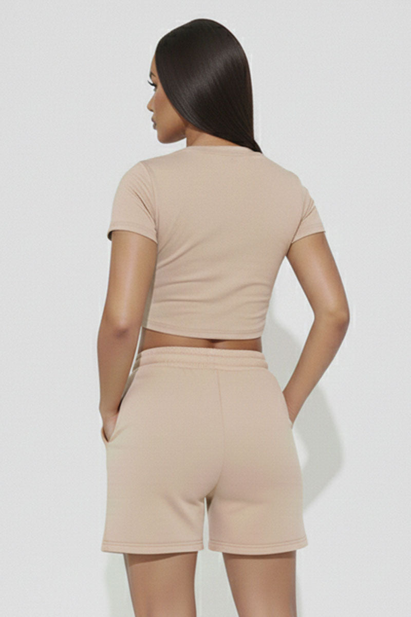 Fitted Crop Tee & Adjustable Drawstring Shorts Set